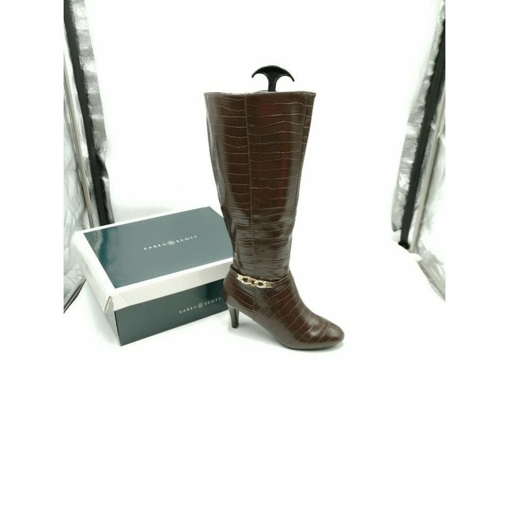 Karen Scott Hanna Faux Leather Dress Boots Brown Croco Women's US 7M New